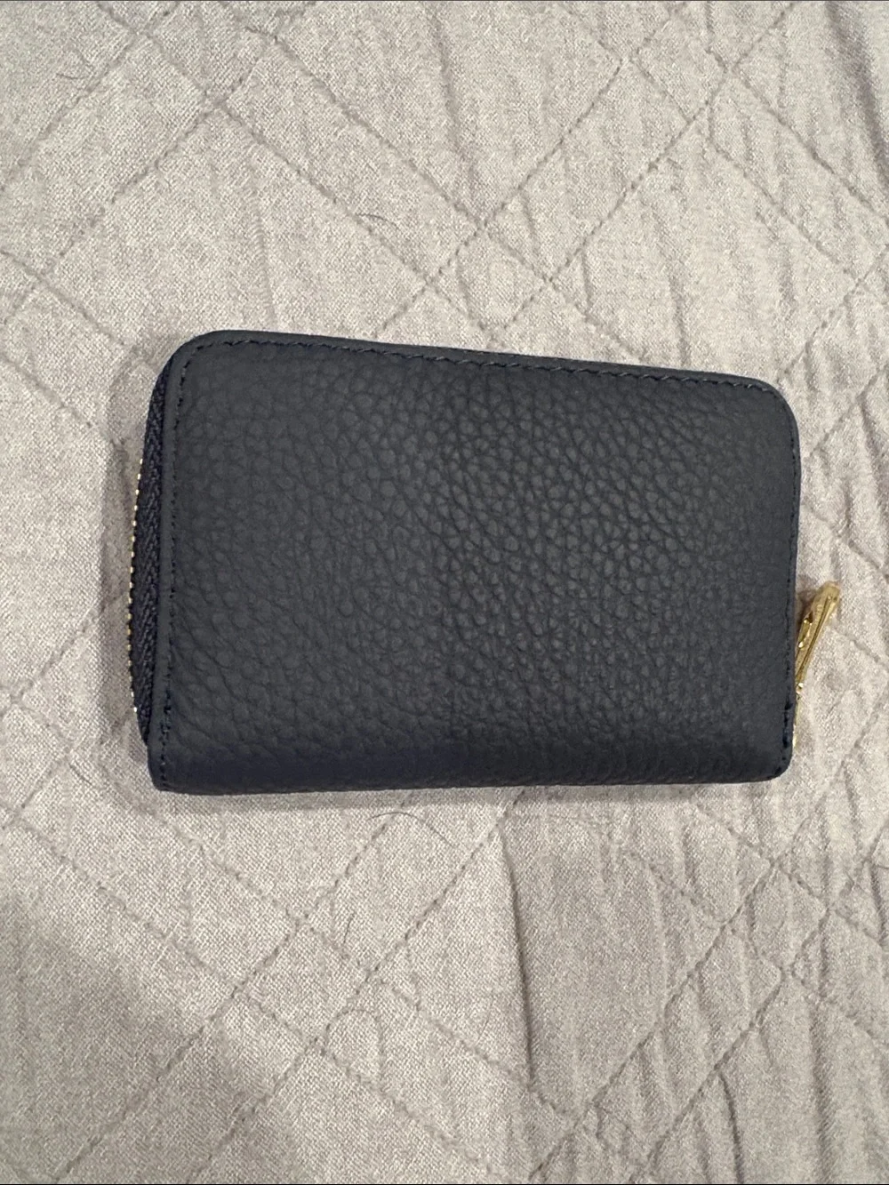 Navy Zip-Around Card & Key Holder with Gold Bee Accent